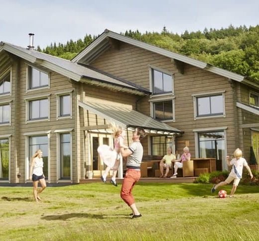 Hunter Lodges Exterior with Family